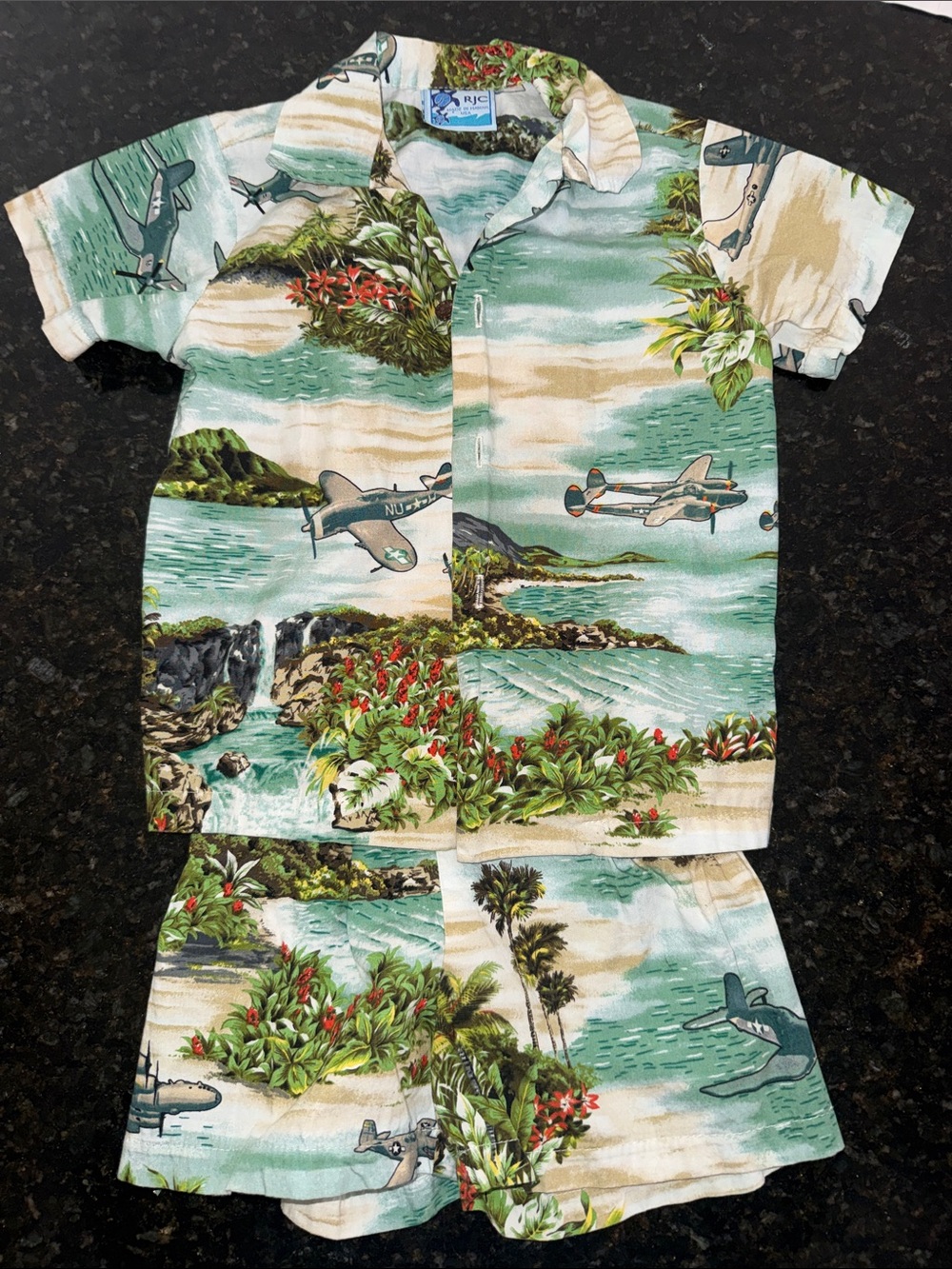 Boys' Green Tropical Plane Print Shorts Set - Kids